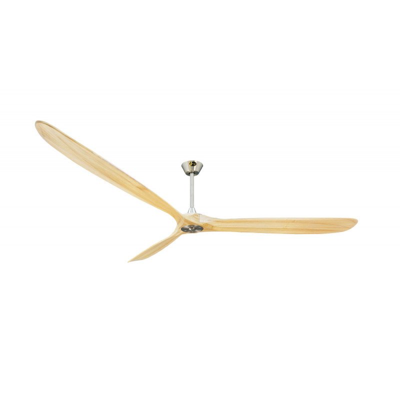 Ventilador de techo, Geronimo BK-SW, 223cm, DC, aspas madera clara/ cuerpo cromado, wifi, termostato, Klassfan.