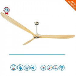 Ventilador de techo, Geronimo BK-SW, 223cm, DC, aspas madera clara/ cuerpo cromado, wifi, termostato, Klassfan.